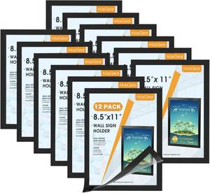 lot 10199 image: MaxGear Wall Mount Sign Holder 8.5 x 11, Self Adhesive Magnetic Display Picture Frames with Strong Magnetic Border and Clear PVC, Document Paper Wall Sign Holder for Home Office Store,12 Pack
