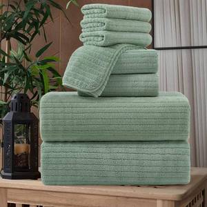 lot 10206 image: Oliven 4 Piece Green Stripe Washcloth Set 13x13 Soft Highly Absorbent Quick Dry Bathroom Towels Microfiber Plush Towels Set Woven Towels for Kitchen Hotel Spa Gym