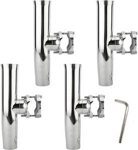 lot 10218 image: YaeMarine 4 Pack Boat Fishing Rod Holder Stainless Tournament Style Clamp on Fishing Rod Holder for Rails 1-14 to 2 Rail Mount Rod Holder