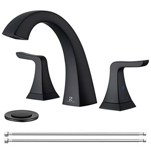 lot 10219 image: Matte Black Bathroom Faucet, Widespread Bathroom Sink Faucet for 3 Hole, 2 Handles Bathroom Vanity Faucet 8 Inch, HOMELODY Lavatory Faucet for Sink with Pop Up Drain - Retail $78.21