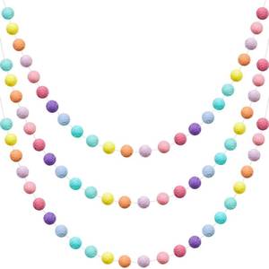 lot 10222 image: WILLBOND Wool Felt Ball Garland Colorful Pom Pom Garland 6.5 Feet Long 24 Ball Garland for Mardi Gras Easter Halloween Thanksgiving Christmas Wall (Rainbow Colors,3 Pieces)