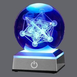 lot 10223 image: XINTOU 3D Metatrons Cube Crystal Ball with LED Colorful Lighting Touch Base, Flower of Life Night Light, Grid Sacred Geometry Sphere for Meditation Decor, Spiritual Decor