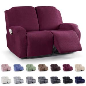 lot 10226 image: KinCam Recliner Covers, Stretch Reclining Chair Covers, Recliner Sofa Slipcovers Stripe Jacquard Recliner Couch Covers Furniture Protector Covers for Pet Kid (2 Seater, Wine)