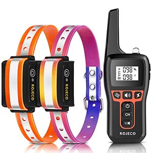 lot 10229 image: ROJECO Dog Shock Collar for 2 Dogs with 3300FT RemoteIPX7 Waterproof Rechargeable Shock Collar for Large Medium Small 2 Dogs for 4 to 120 lbs3 Safe Training Modes with BeepVibration and Shock