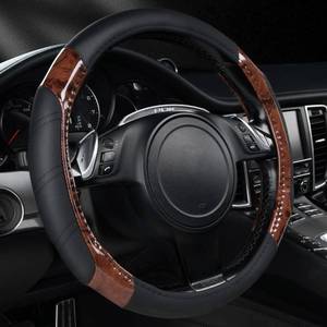 lot 10230 image: CAR PASS Wood Grain Microfiber Leather Sporty 14.5-15 inch Steering Wheel Cover Universal Fits for 95% Truck,SUV,Cars, Anti-Slip Safety Comfortable Design (Black Wood Grain)