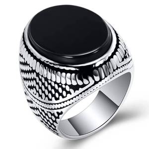 lot 10237 image: QUSIIOSLK Turkish Handmade Oval Agate Ring Solid 925 Sterling Silver Black Onyx Rings for Men Vintage Natural Agate Stone Ring Statement Band Jewelry Gift for Him 9