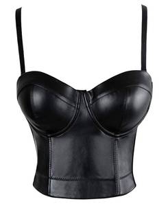 lot 10241 image: Charmian Womens Spaghetti Straps PU Leather Bustier Crop Top Black XXX-Large