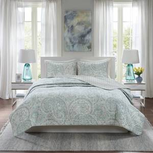 lot 10245 image: Comfort Spaces Quilt Set-Trendy Paisley Summer Cover, Cozy Coverlet Lightweight All Season Bedding Layer for Winter, Matching Shams, KingCal King , Kashmir Paisley Blue