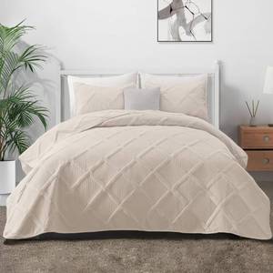 lot 10246 image: Exclusivo Mezcla Ultrasonic Quilt Set King Size, 3 Pieces Brich Beige King Quilt (104x96) with 2 Pillow Shams, Lightweight Bedspreads Modern Striped Coverlet Set for All Seasons