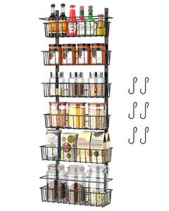 lot 10257 image: Cibert 6-Tier Wall Mount Spice Rack Organizer, Metal Pantry Organization and Storage, HangingWall Mount Basket Spice Rack Shelves Door, Home Kitchen Bathroom Laundry Room Essentials accessories