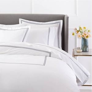 lot 10259 image: BedDecor Luxury Soft Brushed 400-Thread-Count Egyptian Cotton Embroidered Duvet Cover Set with Beautiful 2-Stripe Embroidery - - KingCalifornia King - WhiteSilver Grey