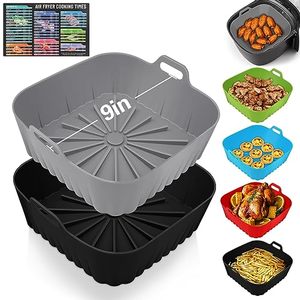 lot 10261 image: Square Silicone Air Fryer Liners - 9 Inch Reusable Air Fryer Pot - Air Fryer Accessories - Air Fryer Inserts for 6 to 9 QT for Oven Microwave Accessories (9 Inch-GreyBlack)