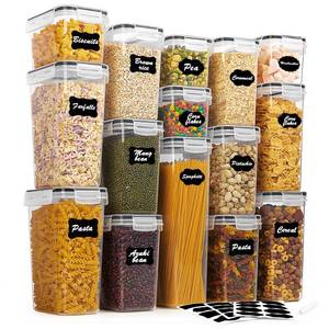 lot 10276 image: Vtopmart Airtight Food Storage Containers Set with Lids, 15pcs BPA Free Plastic Dry Food Canisters for Kitchen Pantry Organization and Storage, Dishwasher safe,Include 24 Labels, Black