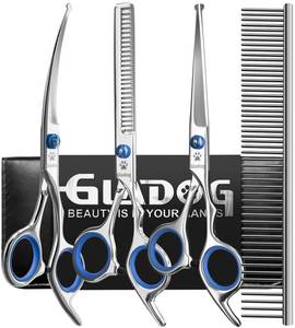 lot 10288 image: GLADOG Professional 5 in 1 Dog Grooming Scissors Set with Safety Round Tips, Sharp and Heavy-duty Pet Grooming Shears for Cats