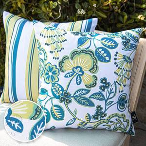 lot 10289 image: Phantoscope Pack of 2 Outdoor Indoor Throw Decorative Pillow Cover Floral Waterproof Patio Pillows Cushion Case for Couch Tent Park, Off White 18 x 18 Inches