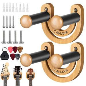 lot 10292 image: CAHAYA Guitar Wall Mount 2 Pack Adjustable U-Shaped Hook with 5 Picks and 1 Pick Bag for Acoustic Electric Bass Banjo Ukulele Mandolin CY0297-1