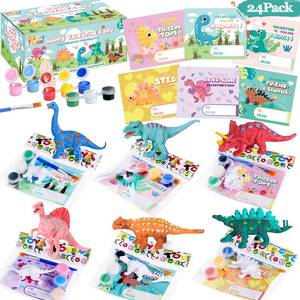 lot 10295 image: SpringFlower 24 Pack Valentines Day Cards for Kids with Dinosaur Painting Kit for School Classroom Valentines Gift Exchange, Valentines Party Favor for Kids, Valentines Prizes and Events