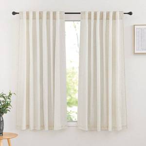 lot 10298 image: PONY DANCE Linen Curtains 63 inch Length 2 Panels Back Tab Semi Sheer Neutral Drapes for Small Windows Bathroom Laundry Room Narrow Skinny Drapes, Natural, 55 inch Wide Each Panel
