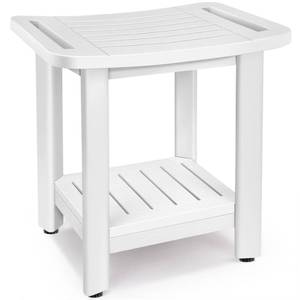 lot 10301 image: MOVNOECO Shower Stool (High Impact polystyrene Lumber) for Inside Shower, Waterproof Shower Bench for Shaving Legs, White Shower Chair for Inside Shower with Storage Shelf & Handles