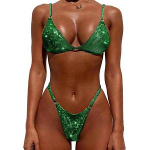 lot 10326 image: YAUASOPA Women Shiny Bikini Micro Sexy String Two Pieces Swimsuit Female Thong Swimwear (Medium,Green)
