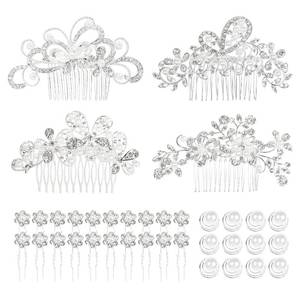 lot 10331 image: Cinaci 36 Pack Sparkly Silver Rhinestone Pearl Flower Butterfly Bridal Hair Side CombsU-shaped & Twist Crystal Hair Pins Clips Wedding Headpieces Prom Accessories for Women Girls Brides Bridesmaids