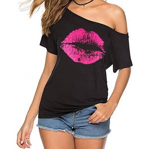 lot 10333 image: WILDPARTY Womens Casual Sexy Plus Size Off Shoulder T-Shirt Tops, 80s 90s Outfit Short Sleeve Oversized Costume Neon Clothes