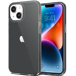 lot 10334 image: JJGoo Compatible with iPhone 14 Case Clear, Soft Shockproof Protective Slim Thin Phone Bumper Cover Transparent Phone Case, Translucent Black