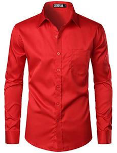 lot 10352 image: ZEROYAA Mens Urban Stylish Casual Business Slim Fit Long Sleeve Button Up Dress Shirt with Pocket ZLCL29 Red XX-Large