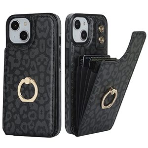 lot 10360 image: HAOPINSH for iPhone 13 iPhone 14 Wallet Case with Card Holder, 360°Rotation Ring Kickstand, Black Leopard Cheetah Pattern, RFID Blocking Leather for Girls Women, Double Buttons Flip 6.1