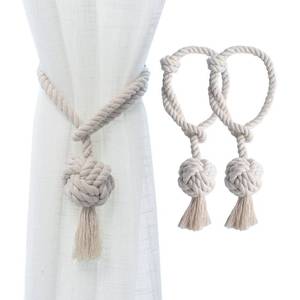 lot 10366 image: JQWUPUP 2 Pack Rustic Curtain Tiebacks - Outdoor Curtain Drapery Holdbacks Holders - Decorative Hand Knitting Drape Cotton Tie Backs Rope for Sheer and Blackout Curtain (Set of 2, Beige)