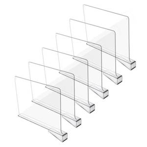 lot 10379 image: Hmdivor Acrylic Shelf Dividers for Closet Organization, Closet Shelf Organizer Closet Separator for Wood Shelves Clear Shelf Dividers for Closets (6 Pack)
