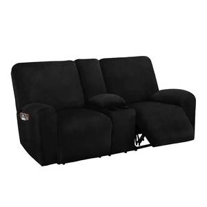lot 10386 image: ULTICOR Reclining Love Seat with Middle Console Slipcover, 8-Piece Velvet Stretch Loveseat Reclining Sofa Covers, Thick, Soft, Washable (Black)