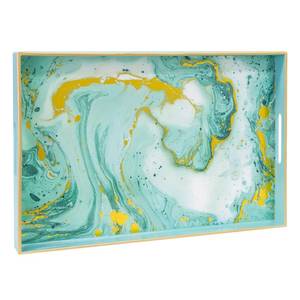 lot 10387 image: MAONAME Turquoise Serving Tray with Handles, Plastic Decorative Tray for Coffee Table, Marbling Rectangular Tray for Bathroom, Ottoman, Storage, 15.7 Lx 10.2 W X 1.57 H