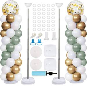 lot 10473 image: AerWo Metal Balloon Column Kit Set of 2, Adjustable 81inch Arch Balloon Column Stand Balloon Arch Kit with Heavy Bases Manual Pump for Wedding Birthday Party Graduation Decorations