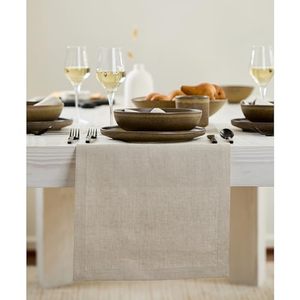 lot 10476 image: Solino Home Linen Table Runner 120 Inches Long � 100% Pure Linen Natural Table Runner 14 x 120 Inch � Machine Washable Dining Summer Table Runner � Fete