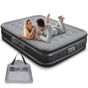 lot 10491 image: EZ INFLATE Air Mattress with Built in Pump - Queen Size Double-High Inflatable Mattress with Flocked Top - Easy Inflate, Water - Retail $93.85