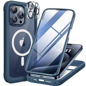 lot 10496 image: Miracase Magnetic for iPhone 15 Pro Case Compatible with MagSafe Full-Body Phone case with Built-in Glass Screen Protector& Camera Protector, Military Drop Proof 15 Pro Cover 6.1 inch, Storm Blue