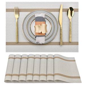 lot 10498 image: SLKQG Beige White Placemats Set of 8 - Easy Clean Modern Durable Washable Vinyl Place Mats - Heat Resistant Placemats for Kitchen Table - PVC Table Mats for Dining Table (Beige White with Stripes, 8)