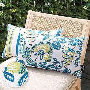 lot 10499 image: Phantoscope Pack of 2 Outdoor Indoor Throw Decorative Pillow Cover Floral Waterproof Patio Pillows Cushion Case for Couch Tent Park, Off White 12 x 20 Inches