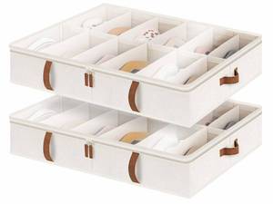 lot 10502 image: StorageWorks Under Bed Shoe Storage Organizer, Underbed Shoes Container with Adjustable Dividers, Shoe Storage Basket with Cover, Beige, 2-Pack, Space-Saving Shoe Box Fits up to 24 Pairs