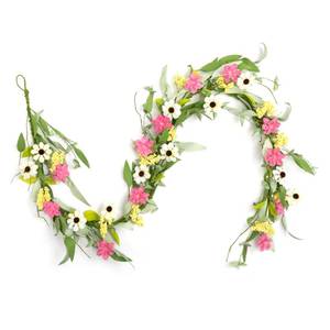 lot 10509 image: LOHASBEE Spring Garland, 5 Feet Artificial Summer Flower Flora Greenery Garland with Daisy Flower Berries for Indoor Outdoor Garden Front Door Window Home Porch Farmhouse Wedding Stair Party Decor