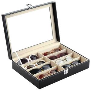 lot 10524 image: Siveit 8 Slot Sunglass Organizer Leather Eyeglasses Collector Eyewear Display Case Storage Box, Black
