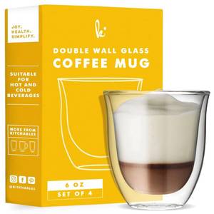 lot 10527 image: Kitchables Double Walled Glass Coffee Mugs Set of 4, 6oz Insulated Glass Coffee Mugs for Cappuccino, Latte, Tea, Espresso - Demitasse Latte Cup - Tazas Para Cafe