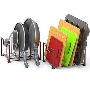 lot 10529 image: Simple Houseware Kitchen Cabinet Pantry and Bakeware Organizer Rack Holder, Bronze - 2 Pack