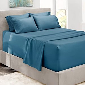 lot 10548 image: Hearth & Harbor Extra Deep Pocket Queen Sheets Sets - Fits Mattress 18-24 Inches Deep - Extra Deep Pocket Sheets - 6 Piece Queen Size Sheets - Queen Sheets Deep Pocket - Blue Heaven Sheets