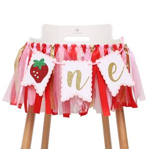 lot 10551 image: Berry Strawberry Theme High Chair Banner - Sweet First Birthday Banner - Smash Cake Photo Prop - 1st Birthday Photo Backdrop Decorations - Birthday Souvenir and Gifts for Kids (Strawberry-2)