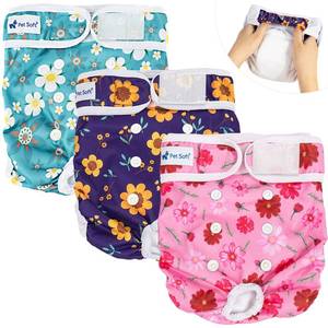 lot 10552 image: Pet Soft Washable Female Diapers (3 Pack) � Female Dog Diapers, Comfort Reusable Doggy Diapers for Girl Dog in Period Heat (Cute Flower, L)