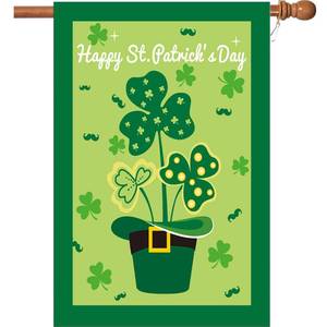 lot 10560 image: Akeydeco St Patricks Day Flag,ShamrockHat St Patricks Flag 28 x 40 Inch Double-Sided Display with 2 Grommets Double Thickness House Flag for Garden and Home Decorations