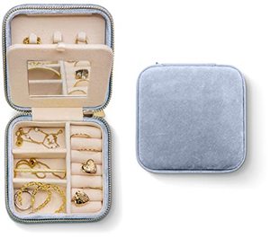 lot 10567 image: Benevolence LA Plush Velvet Jewelry Box  Travel Jewelry Case Organizer with Mirror  Featured in Oprahs Favorite Things  Best Gifts For Daughter, Girlfriend, Mom  Gifts For Her - Periwinkle Blue