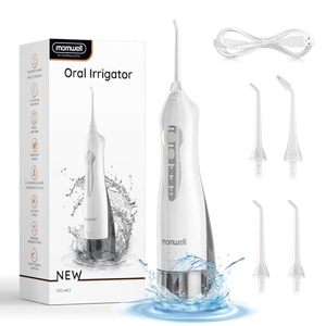 lot 10577 image: Water Flosser Cordless, Mornwell Water Flossers for Teeth - 300ML Tank and 4 Jet Tips, 3 Modes Portable Dental Oral Irrigator, Braces Care, Rechargeable Waterproof Portable Water Flosser, White